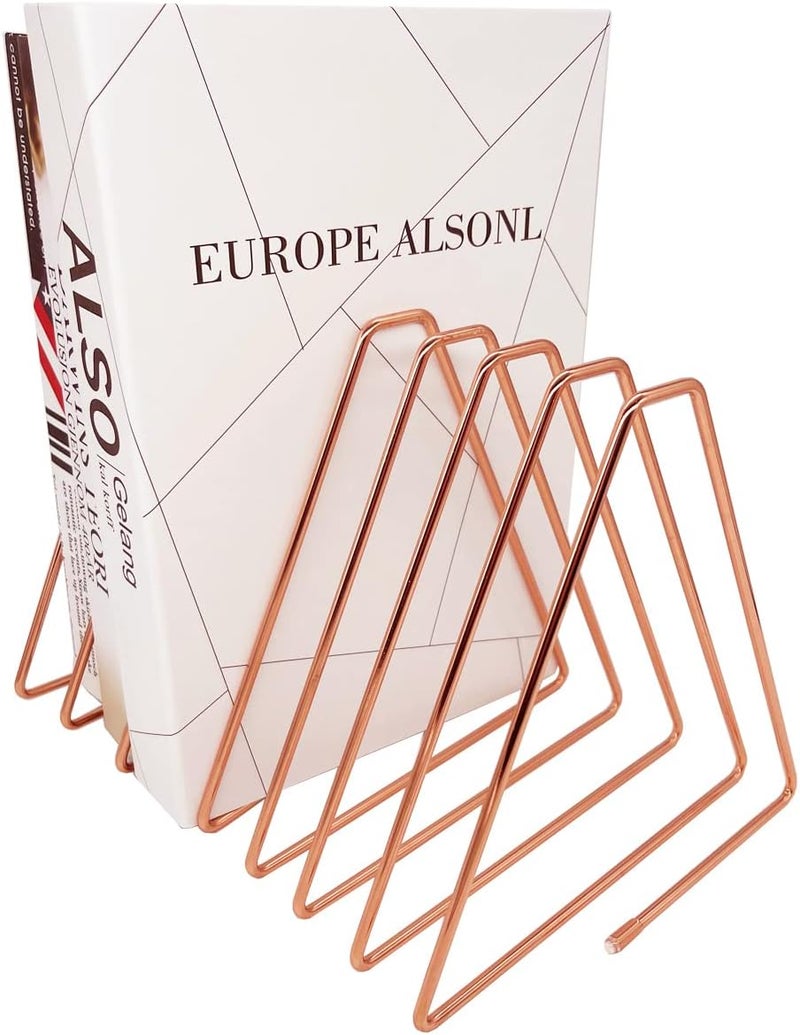JIARI Decorative Book Organizer Magazine Holder, Desktop File Sorter Organizer Bookshelf Bookends Book End, Telescopic Metal Bookend 7 Section (Rose Gold) - Image 5